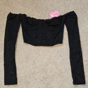 Sugar Thrillz Black Lace Off-Shoulder Top